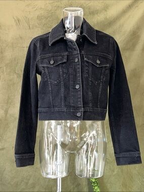 Hollister Black Cropped Denim Trucker Jacket